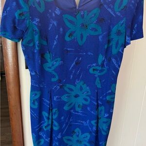 Maggy London Blue Sheath Dress with Puff Sleeves